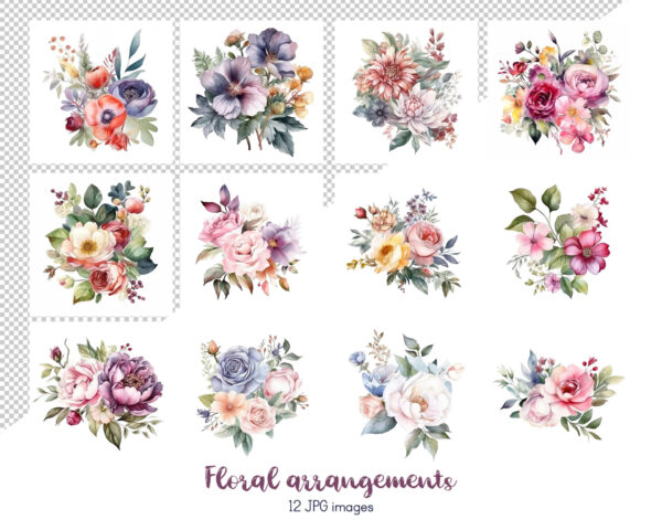 Watercolor Floral arrangements Clipart - JPG - Image 2