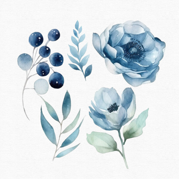 Blue Flowers clipart set - Image 2