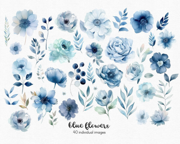 Blue Flowers clipart set - Image 7