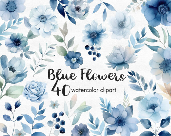 Blue Flowers clipart set