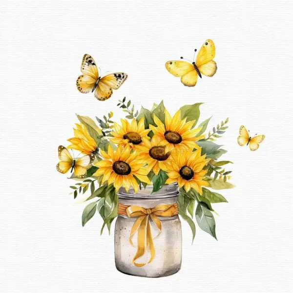 Sunflowers and Butterflies Clipart – Floral PNG Set - Image 2