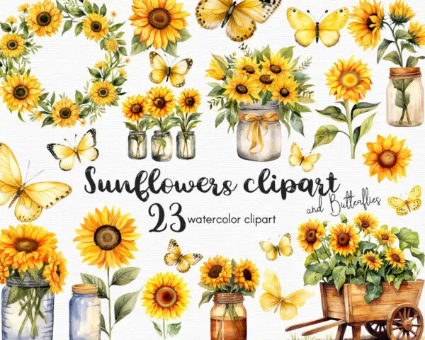 Sunflowers and Butterflies Clipart – Floral PNG Set - Image 12