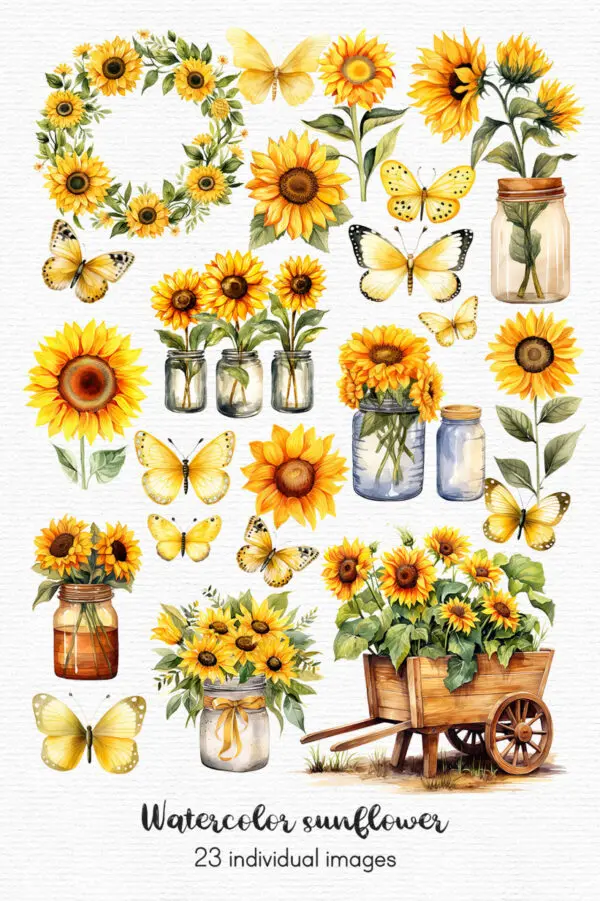 Sunflowers and Butterflies Clipart – Floral PNG Set - Image 13