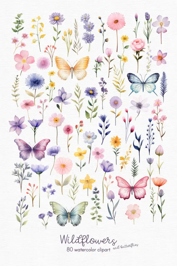 High-resolution floral and butterfly PNGs