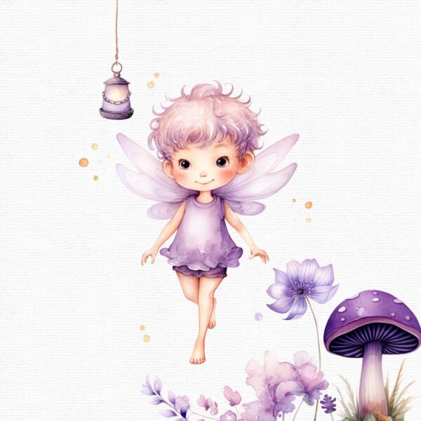 Boy Fairy Purple Garden Clipart - Image 4