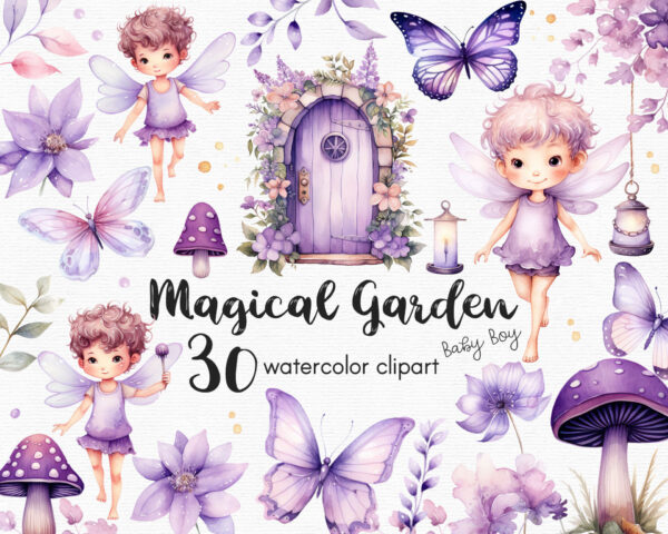 Boy Fairy Purple Garden Clipart