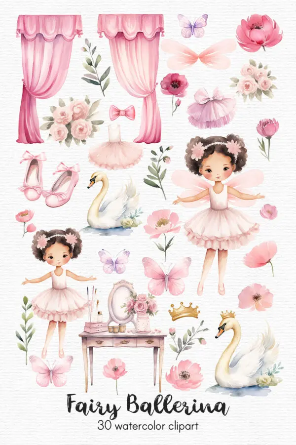 Pink Fairy Ballerina Clipart – Cute Fairy Girl PNG - Image 4