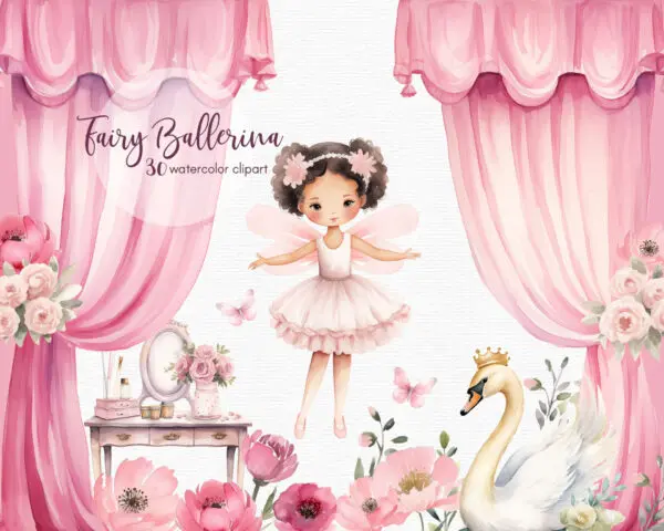 Pink Fairy Ballerina Clipart – Cute Fairy Girl PNG