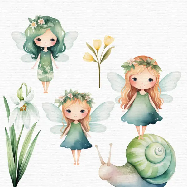 Fairy and Snail Fairy Garden Clipart - Image 10