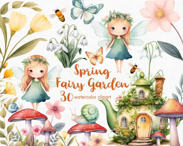 Fairy and Snail Fairy Garden Clipart