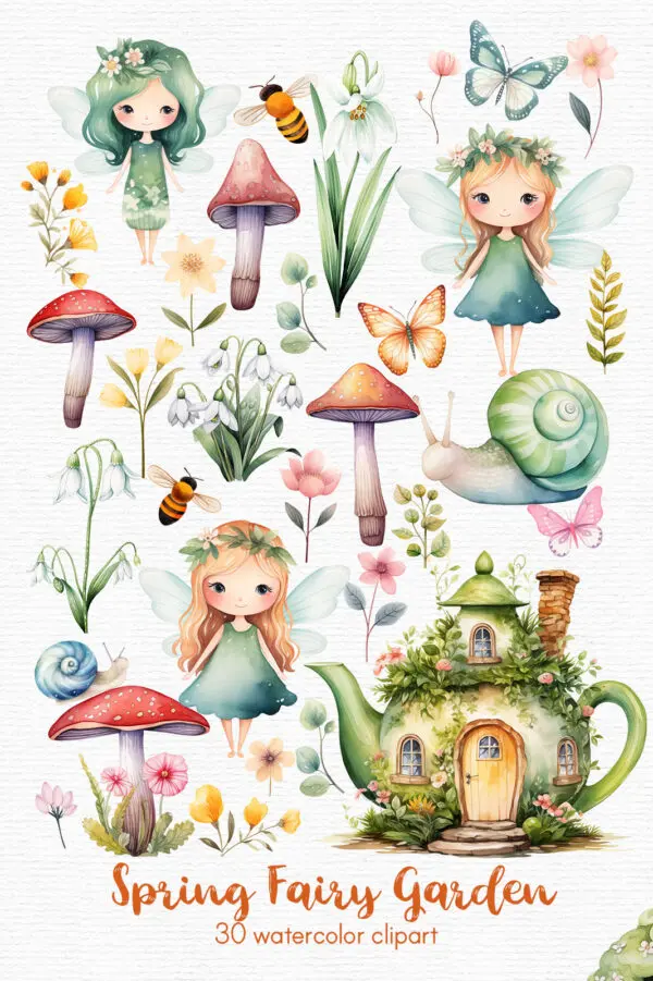 Fairy and Snail Fairy Garden Clipart - Image 3