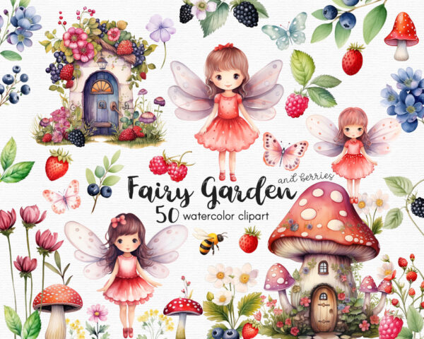 Fairy Garden Clipart set with Wildberries