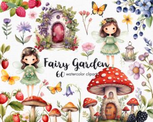 Fairy garden clipart with berries PNG