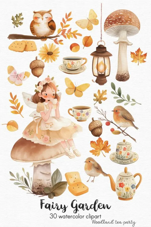 Whimsical tea party illustrations for crafts