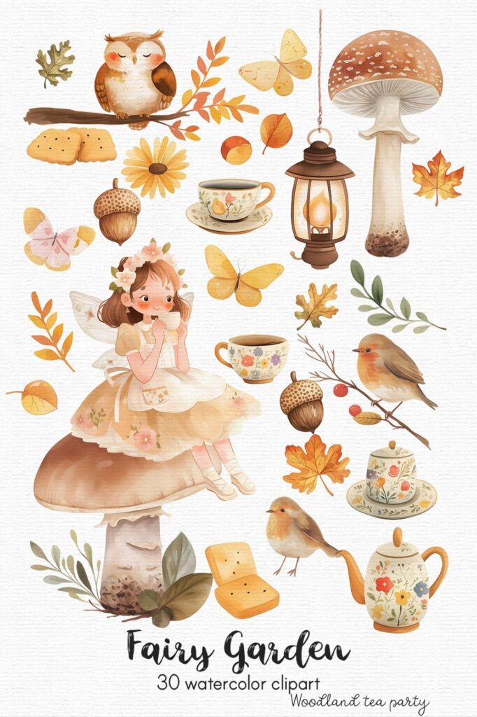 Whimsical tea party illustrations for crafts