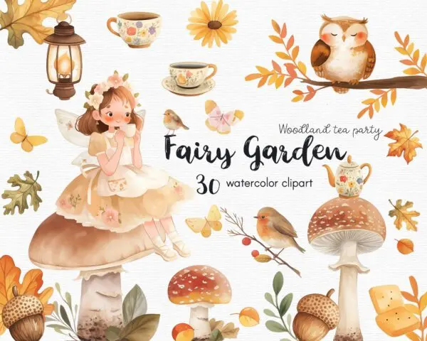 Autumn tea party fairy clipart set