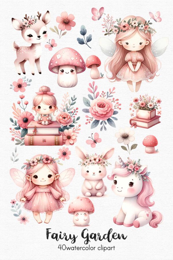 Fairy Garden clipart, set of 40 png graphics with transparent background. - Image 3