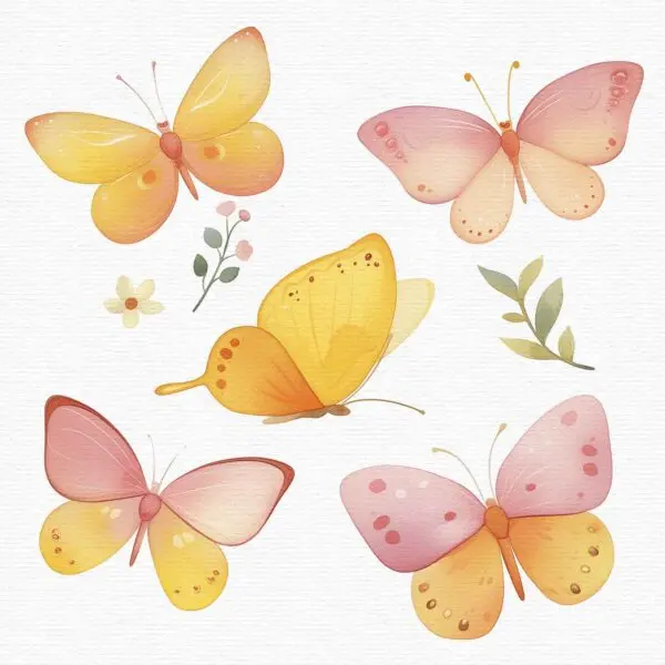 just a bunch of yellow and pink butterflies, part os a lovely fairy garden clipart set