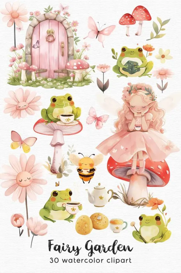 Whimsical clipart for cake toppers and fairy party decor