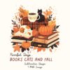 a png image with books cats and fall elements for sublimation design