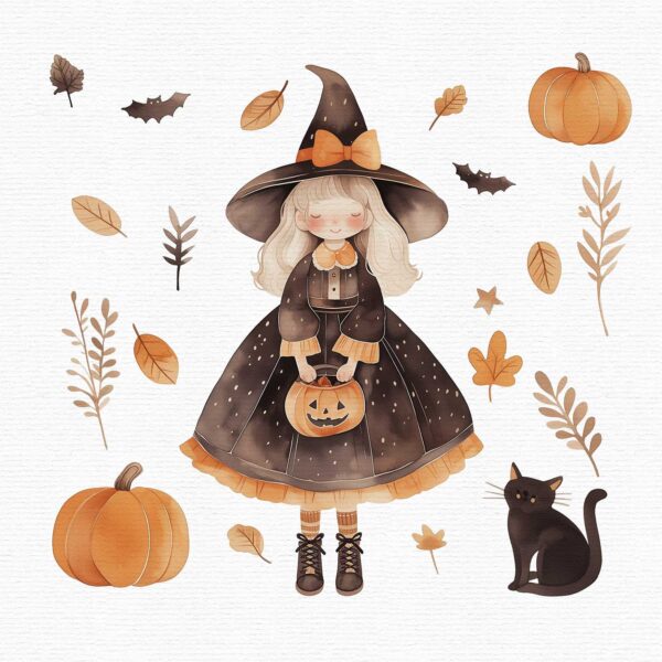 Cute Halloween Witch Clipart, 24 png - Image 5