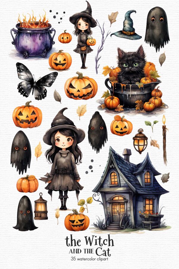 Halloween Witch Clipart, Halloween clipart, 35 png - Image 12