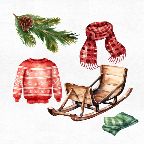 Watercolor Christmas Essentials Clipart - Image 4