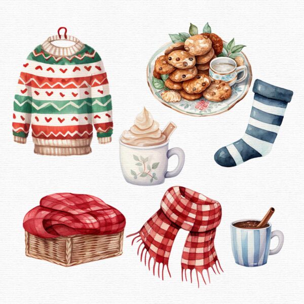 Watercolor Christmas clipart cosy essentials - Image 8