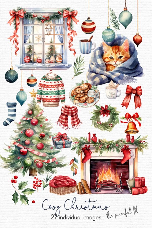 Watercolor Christmas clipart cosy essentials - Image 3