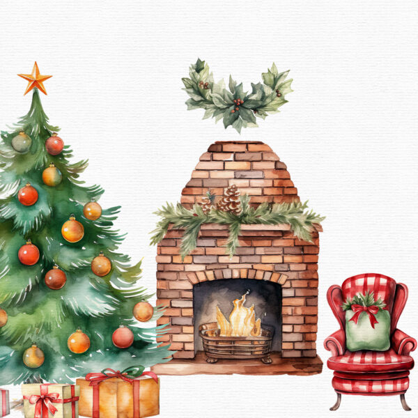 Watercolor Christmas clipart with a puppy and Santa - Image 10