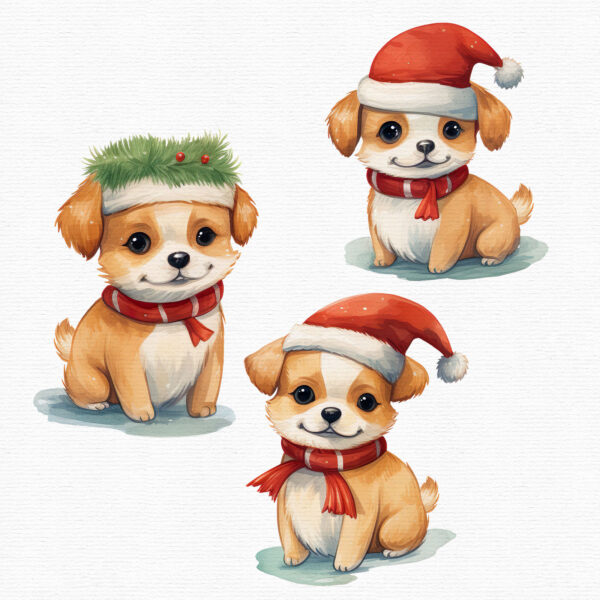 Watercolor Christmas clipart with a puppy and Santa - Image 6