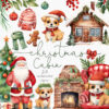 Watercolor Christmas clipart with a puppy and Santa