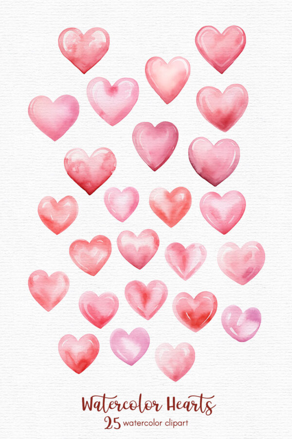 Watercolor Hearts Clipart, 25 png - Image 3