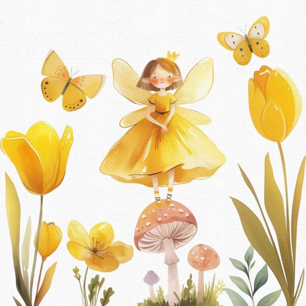 Fairy garden with yellow butterflies and flowers Clipart - Image 8