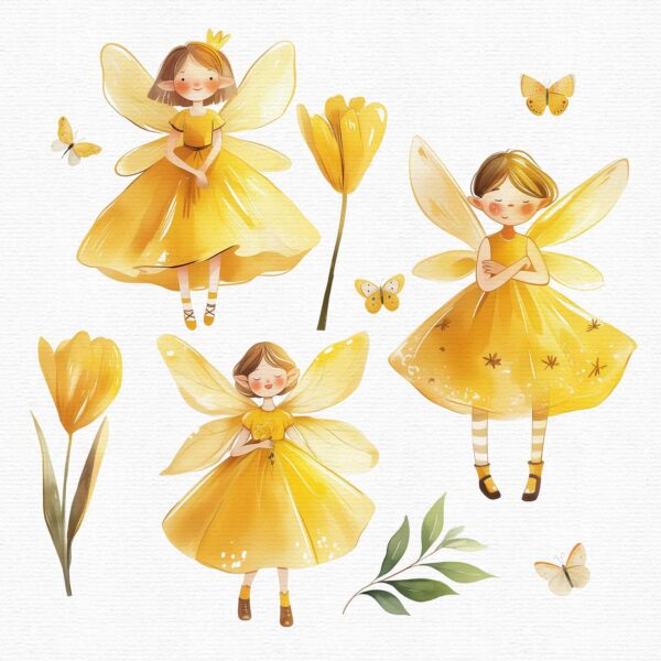 Fairy garden with yellow butterflies and flowers Clipart - Image 5