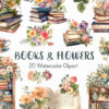Vintage Books and Flowers Clipart