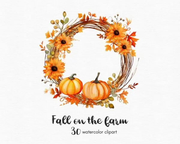 Fall Clipart, Autumn Farm clipart, Red Truck, - Image 4