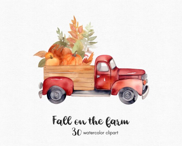 Fall Clipart, Autumn Farm clipart, Red Truck, - Image 7