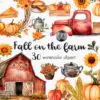 Fall Clipart, Autumn Farm clipart, Red Truck,