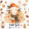 Fall Girl Clipart, Fall leaves and mushrooms clipart