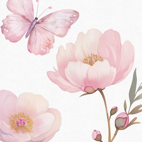 Pink Peonies and Butterflies Clipart - Image 7