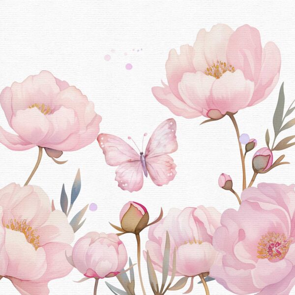 Pink Peonies and Butterflies Clipart - Image 6