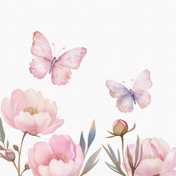 Pink Peonies and Butterflies Clipart - Image 3