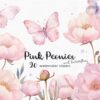 Pink peonies and butterfly clipart PNG with transparent background