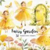 Fairy garden with yellow butterflies and flowers Clipart