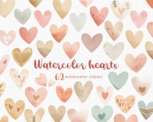 watercolor hearts clipart with neutral colors for valentines day