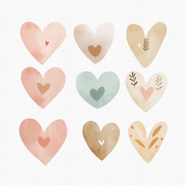 Watercolor Hearts Clipart, 62 png - Image 6