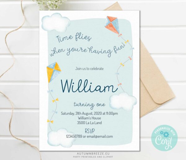 Birthday Kite Invitation - Party Invitation - Digital Template