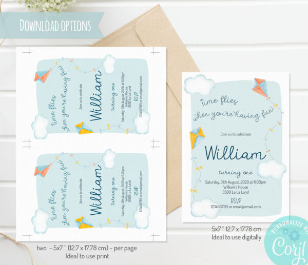 Birthday Kite Invitation - Party Invitation - Digital Template - Image 3