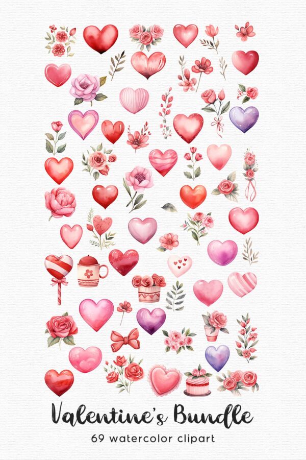 Valentines Clipart, 69 png files - Image 2